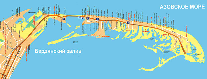 Бердянск - карта баз отдыха на косе